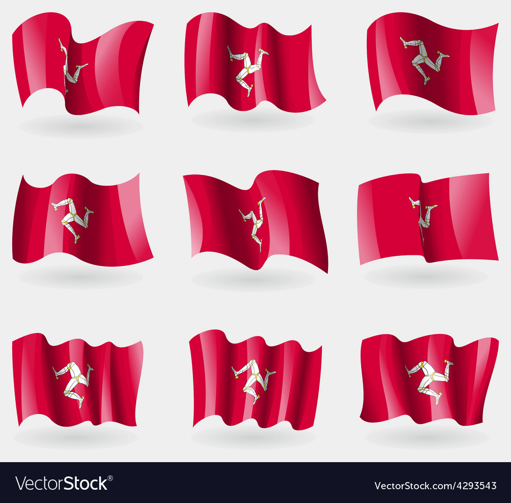 Set of isle man flags in the air