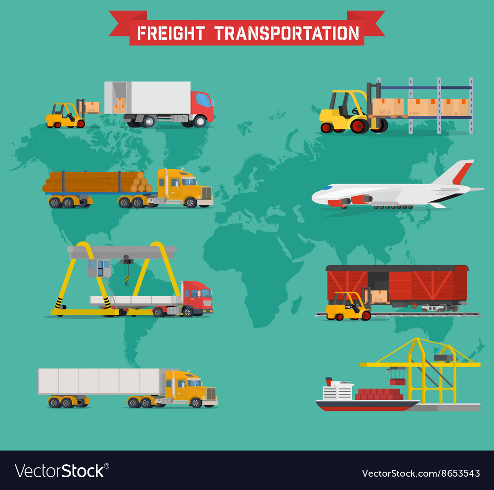 Set on worldwide shipping heavy transport Vector Image