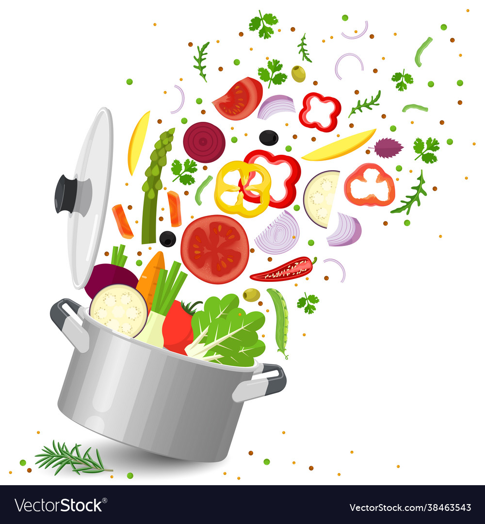 Sliced vegetables in saucepan Royalty Free Vector Image