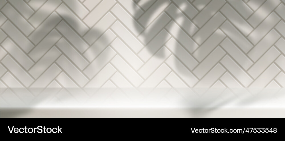 3d kitchen white table background with tile wall Vector Image