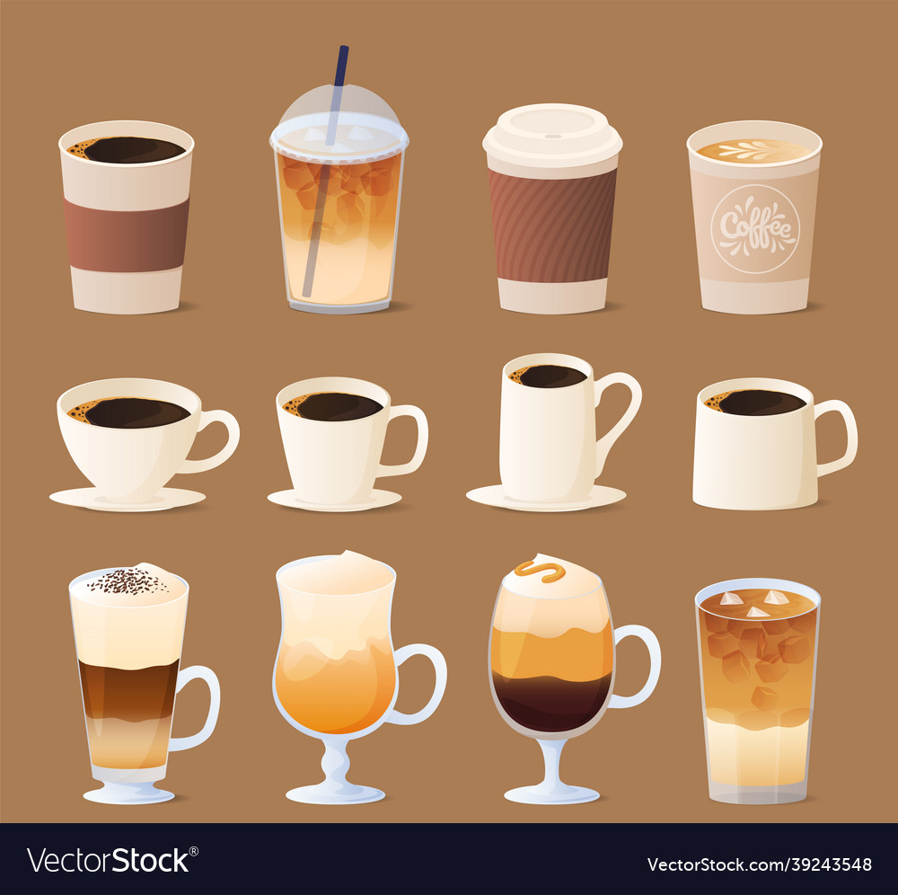 Different types of coffee menu collection Vector Image