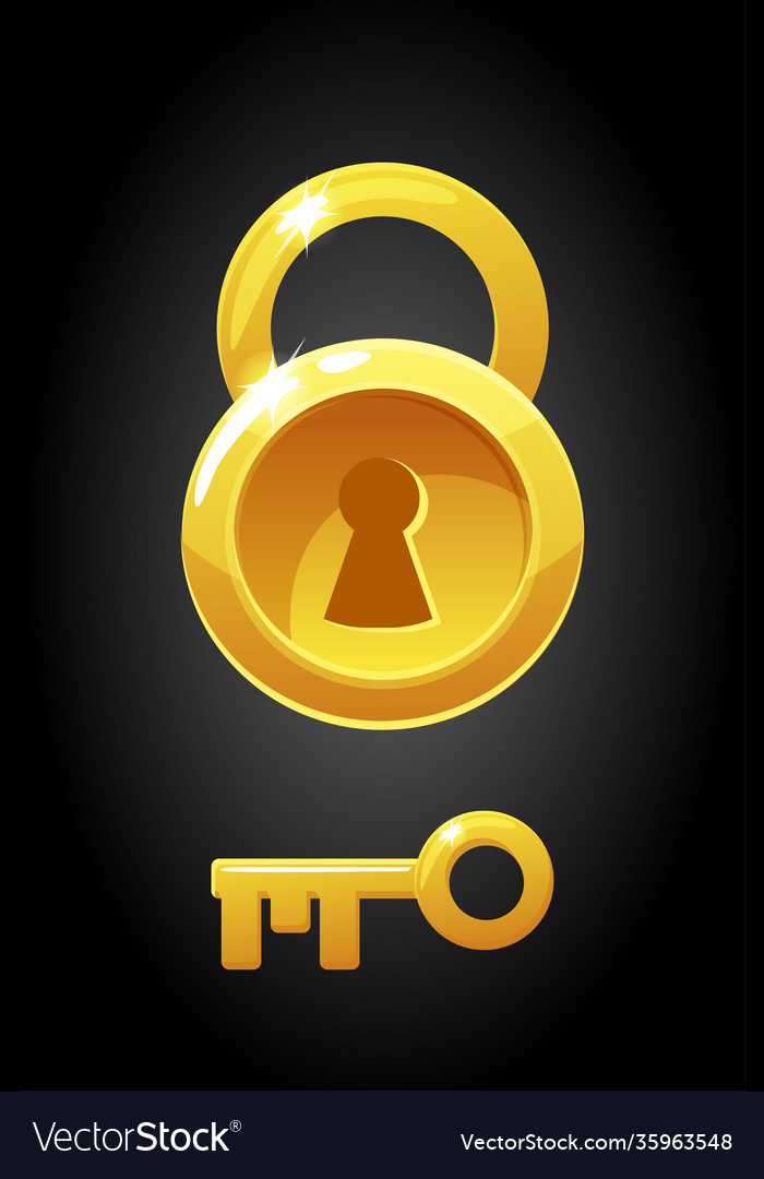 Gold round lock and key icons Royalty Free Vector Image