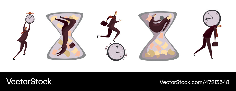 Man office worker with clock as time management Vector Image