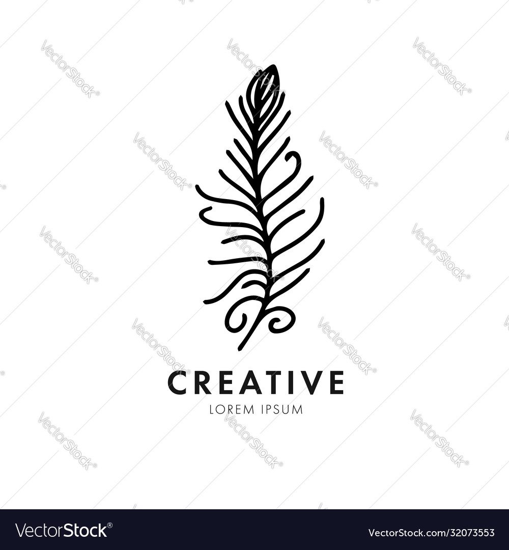 Black line feather icon logo isolated on white