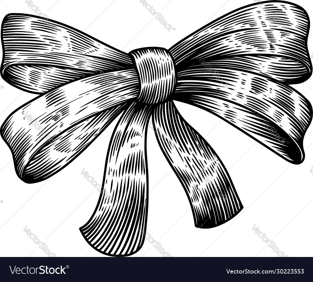 Bow In Engraving Style Isolated On White Vector Image