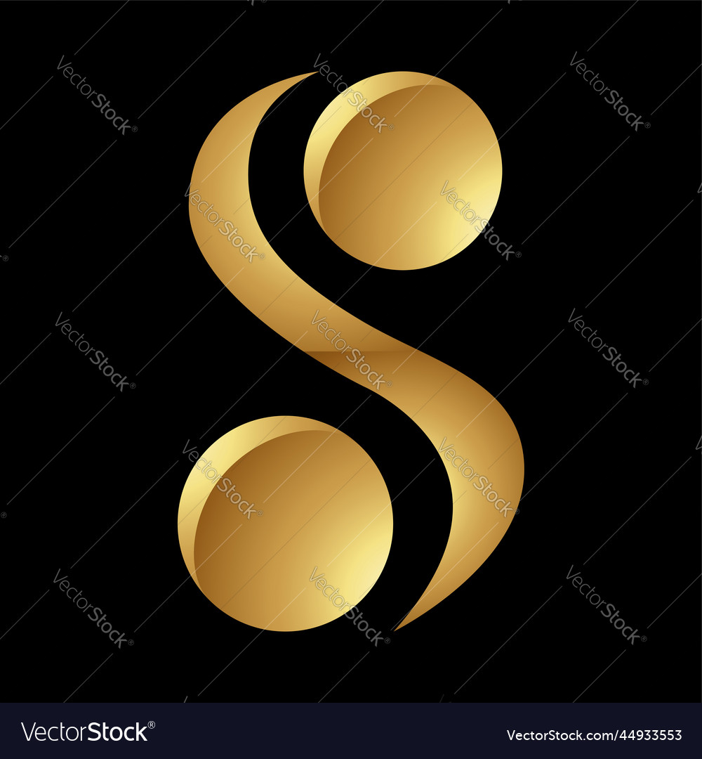 Golden letter s symbol on a black background