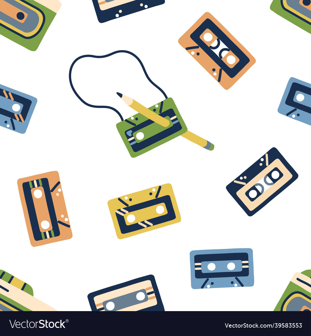 Retro cassette pattern seamless music background