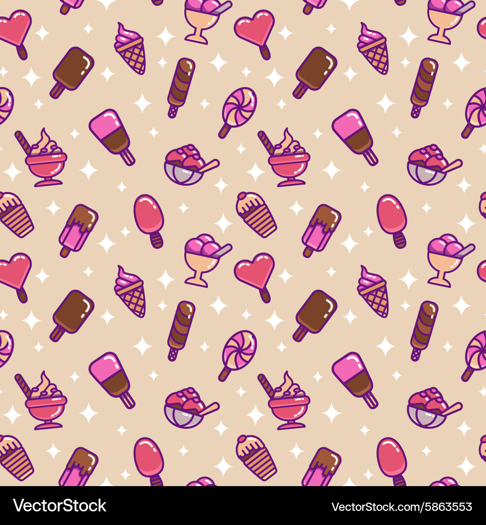 Seamless pattern with linear ice cream Royalty Free Vector
