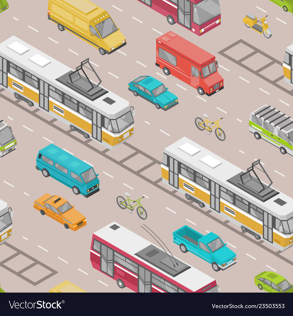 Seamless pattern with motor vehicles of various