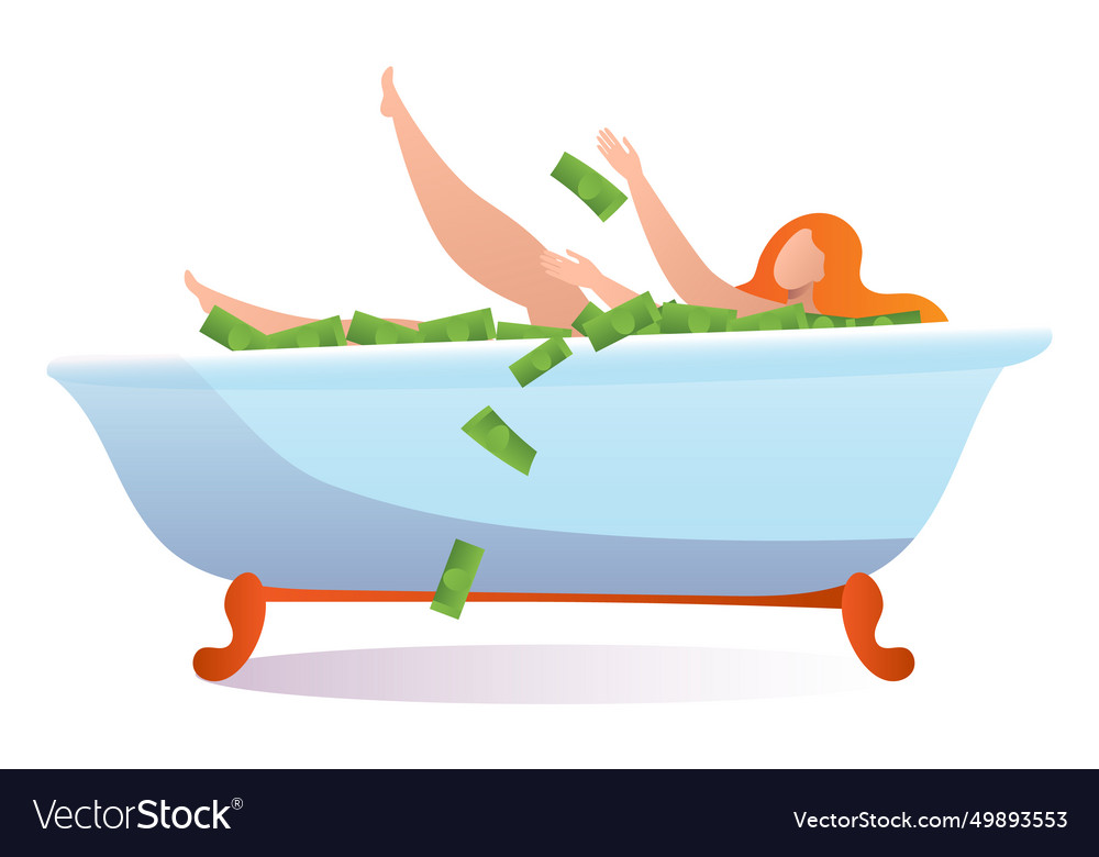 Woman take cash dollar money bath female Vector Image