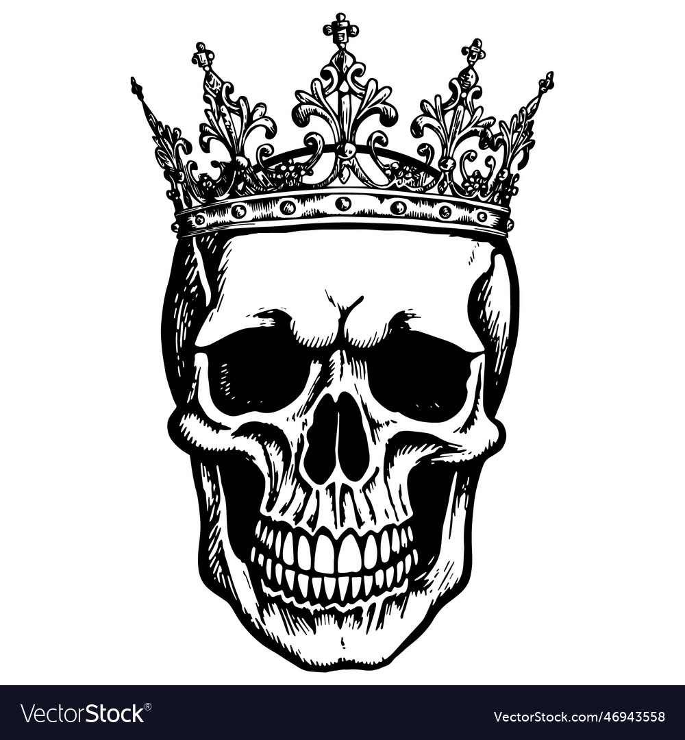 A skull with crown in black Royalty Free Vector Image