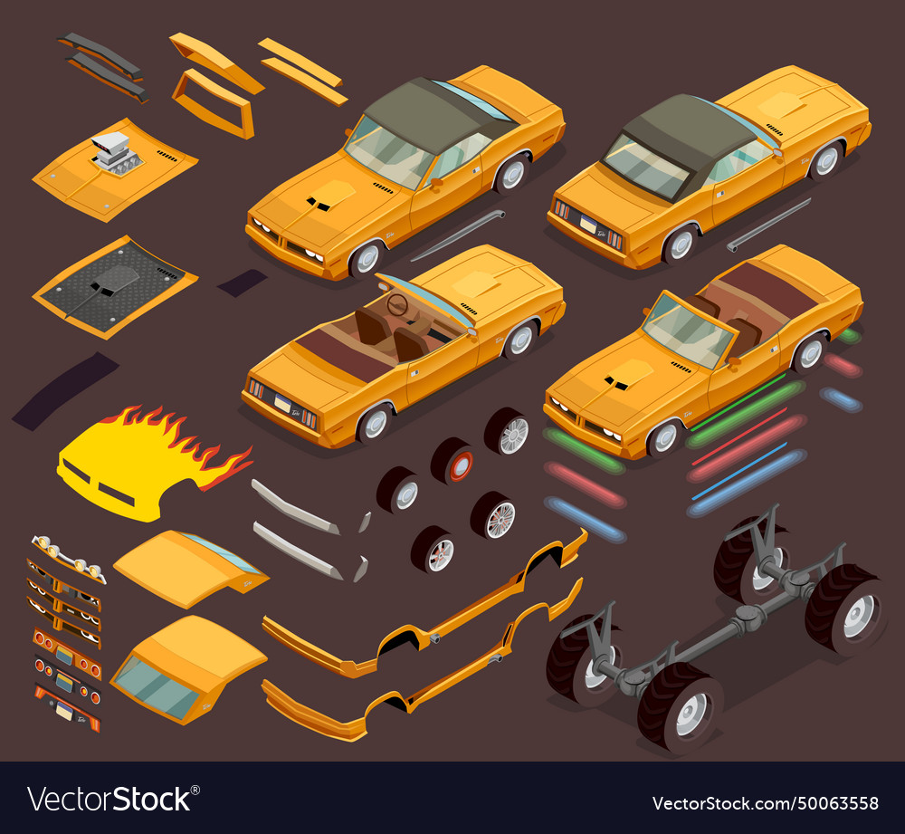 Car tuning snyling parts isometric set