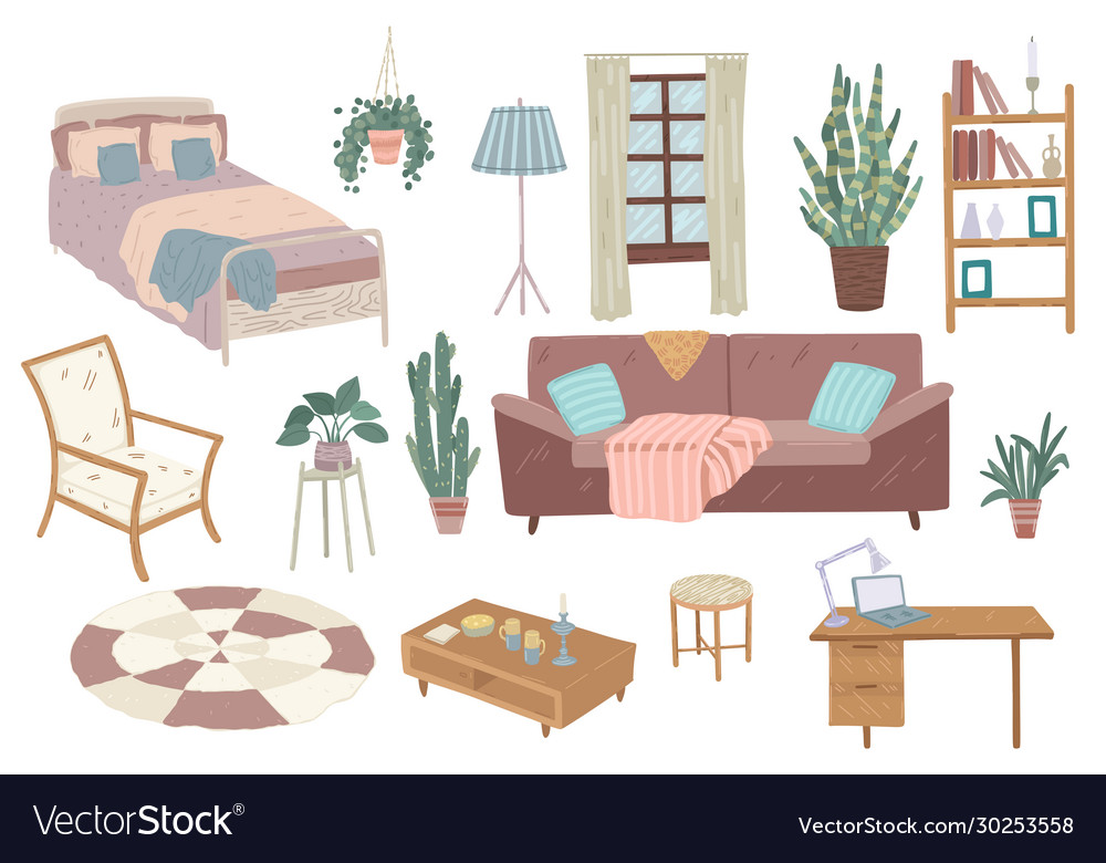 Collection comfy furnutire in scandinavian Vector Image