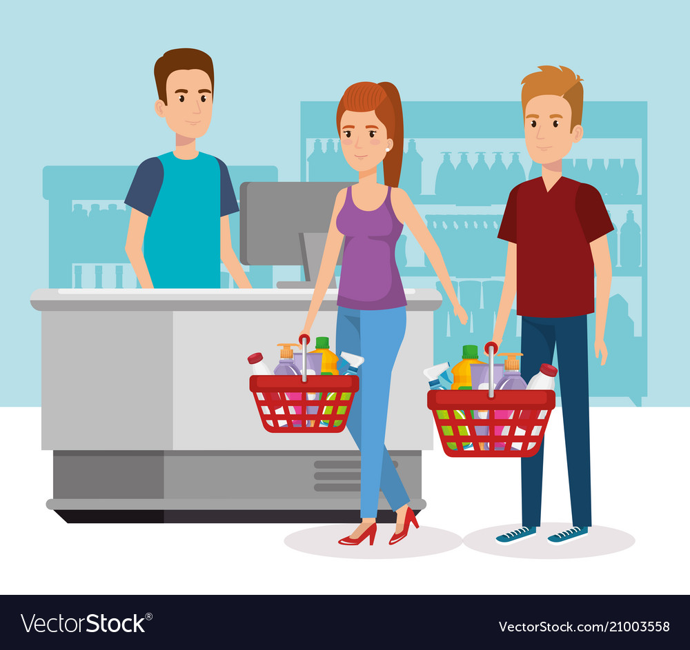 People in supermarket payment point Royalty Free Vector