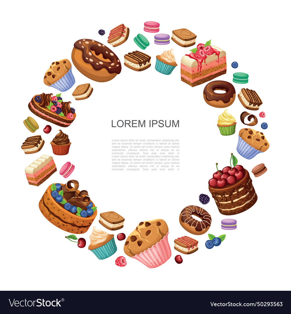 Cartoon desserts round concept Royalty Free Vector Image