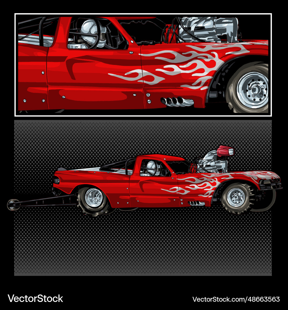 Red drag racing car with grey strip Royalty Free Vector
