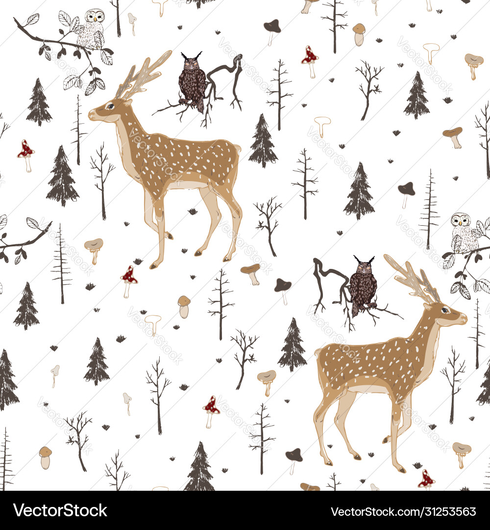 Seamless pattern with forest animals and Vector Image