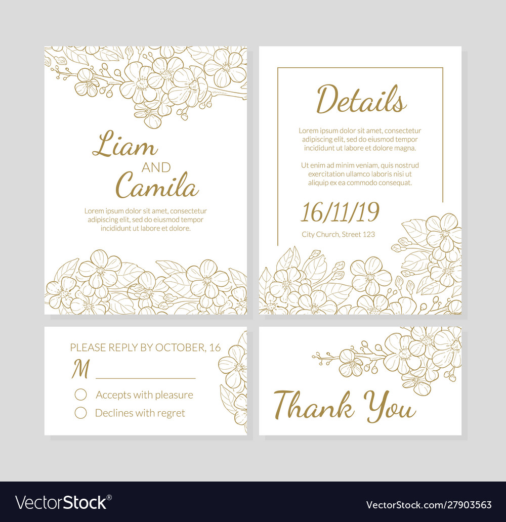 Wedding invitation template set thank you card Vector Image With Regard To Church Wedding Invitation Card Template