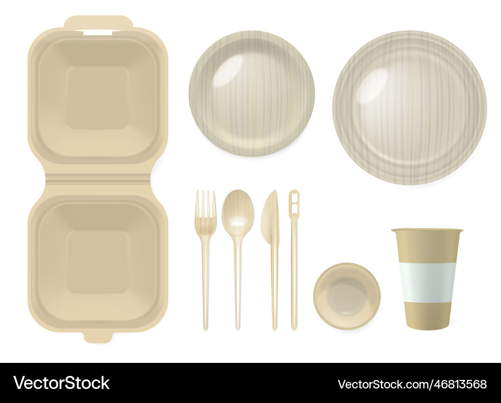 Disposable plastic tableware realistic set Vector Image
