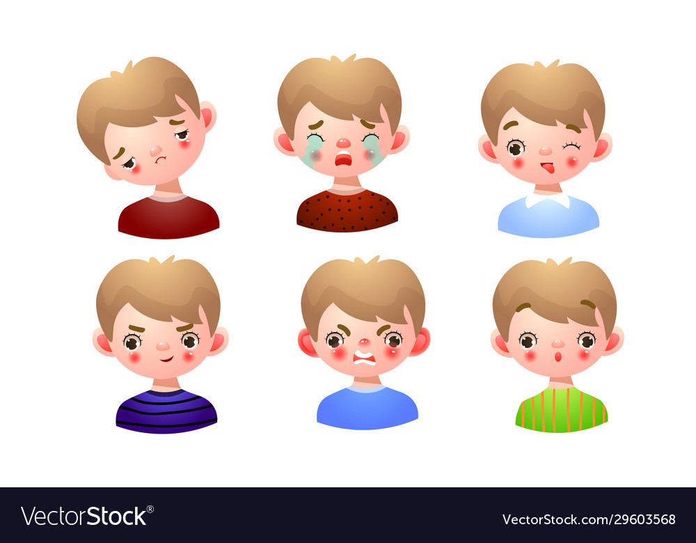 Set boy with different facial expressions