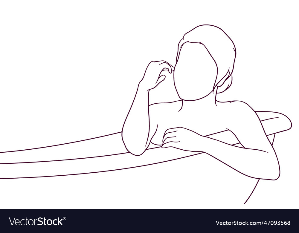 Woman Taking A Bath Refreshing Concept Hand Drawn Vector Image