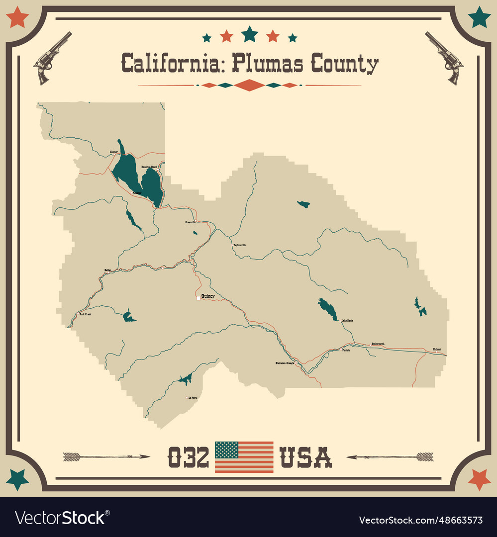 Large and accurate map of plumas county Royalty Free Vector