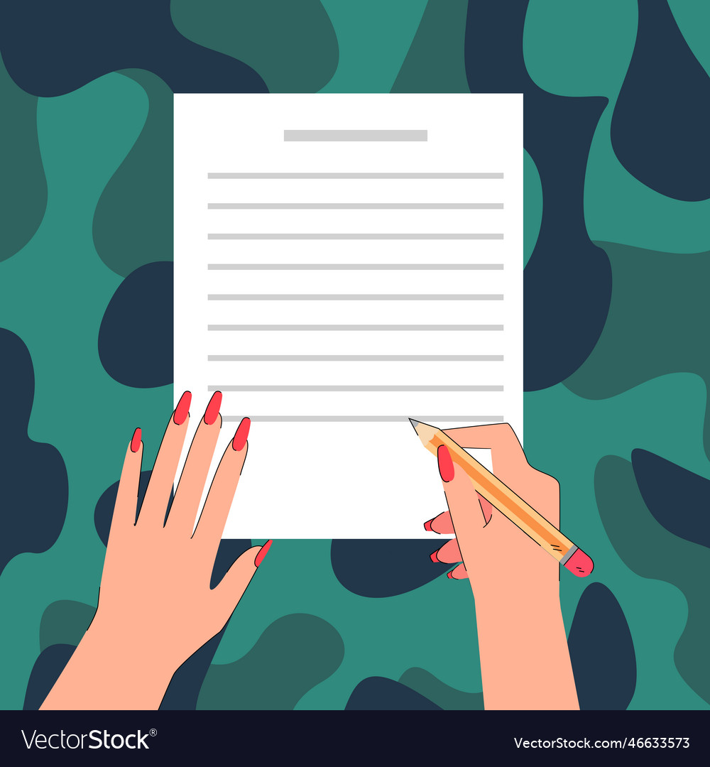 Pen and sheet of paper on camouflage background