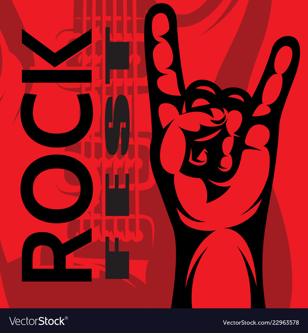 Color template on rock music theme with hand and Vector Image