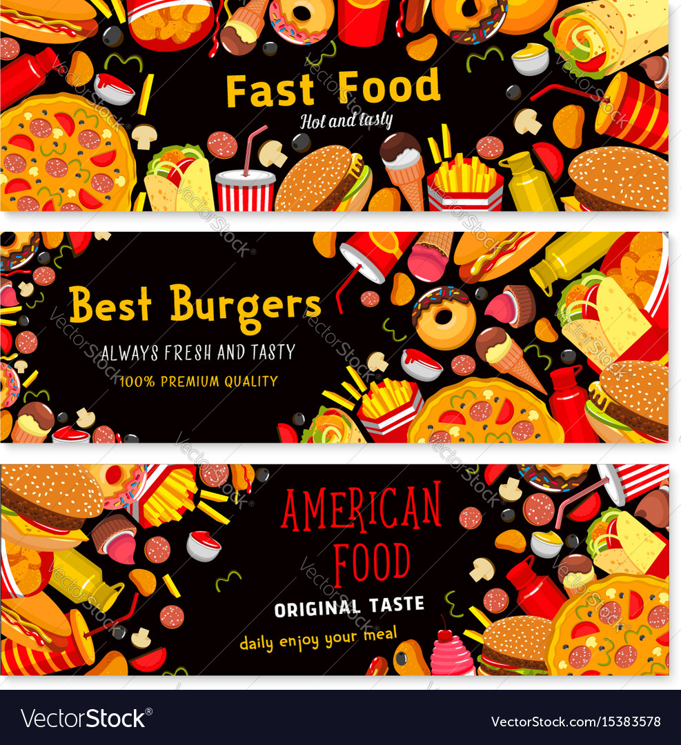 Fast food restaurant burgers banners set Vector Image