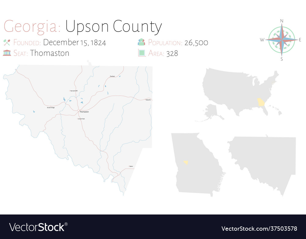 Map upson county in georgia Royalty Free Vector Image