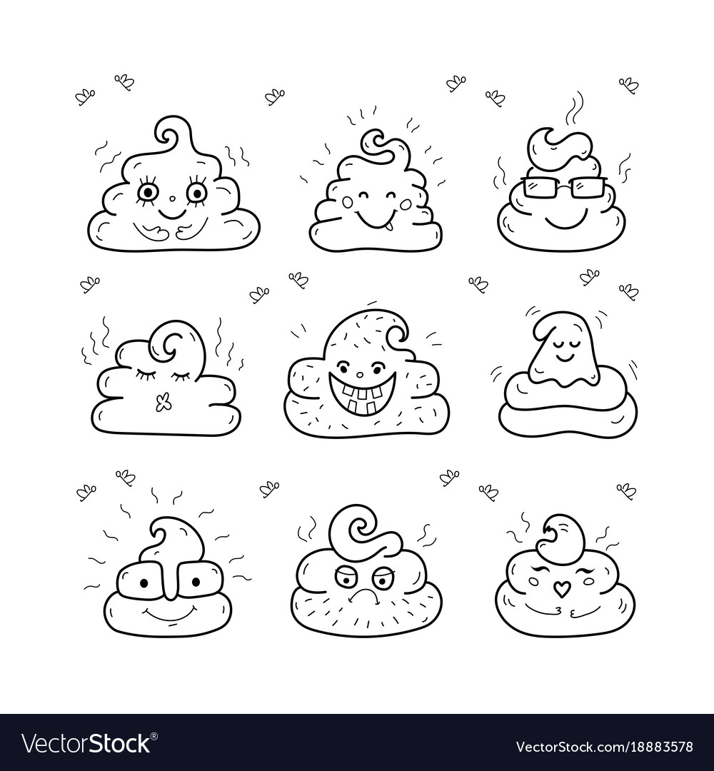 Poop emoji face icons crap signs cartoon shit