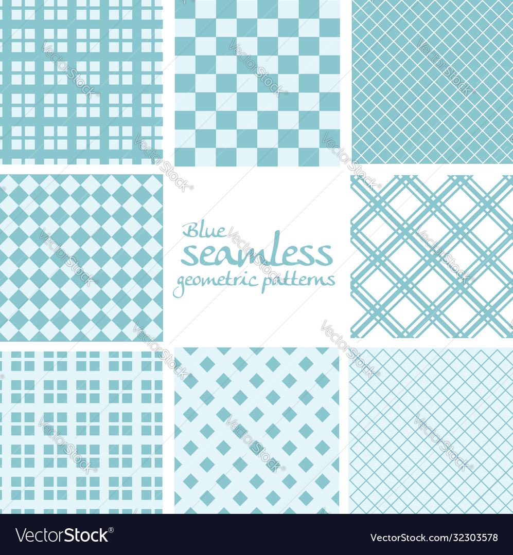 Set blue seamless geometric patterns in square