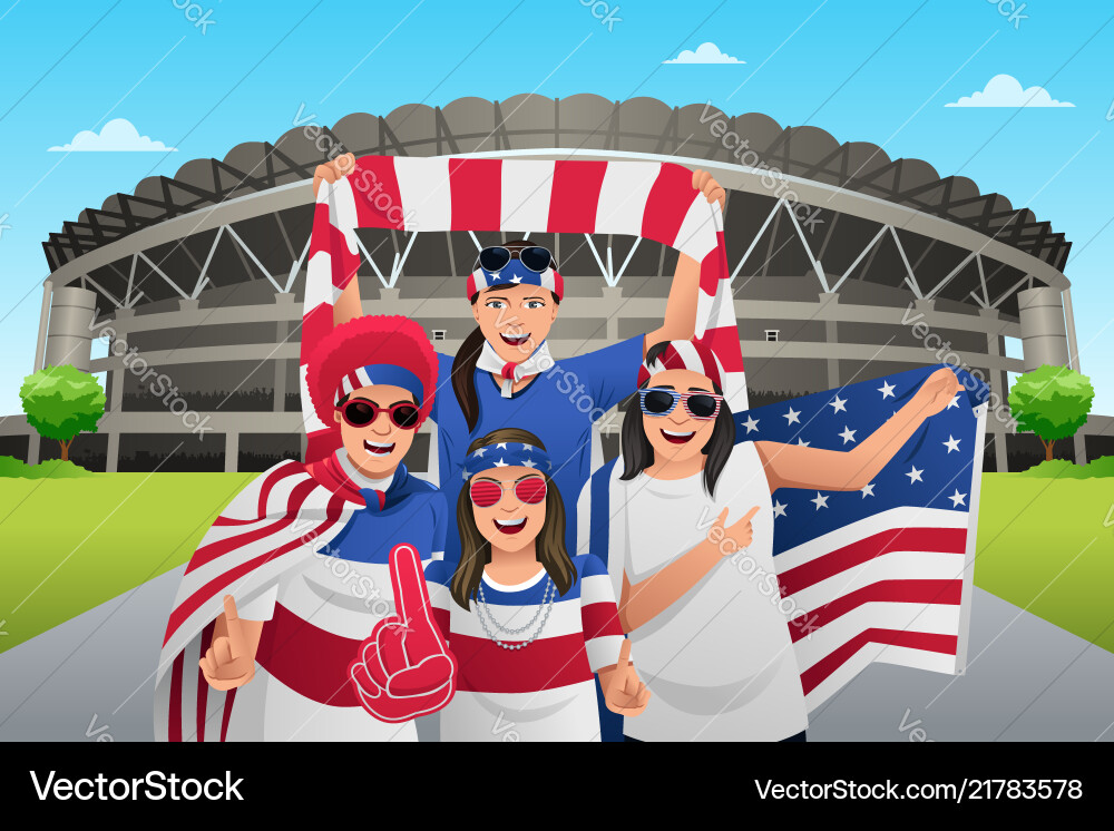 Soccer fans outside stadium Royalty Free Vector Image