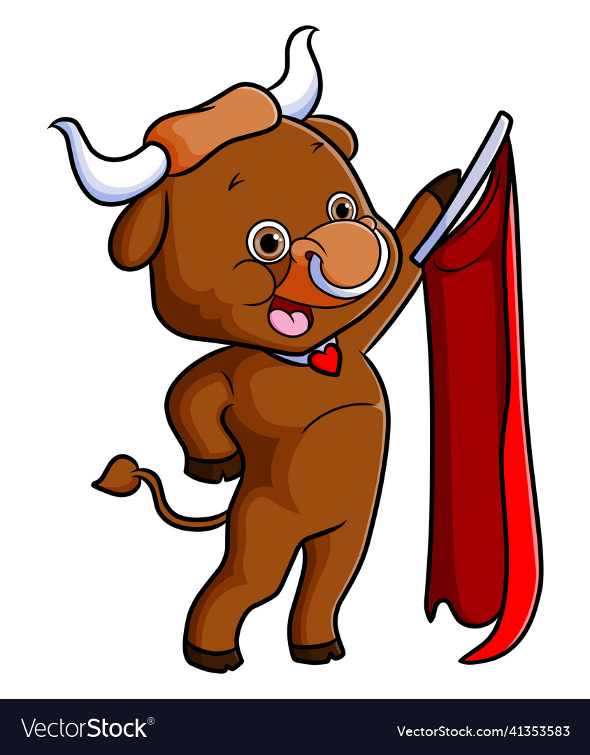 Bull is standing while holding a red flag Vector Image