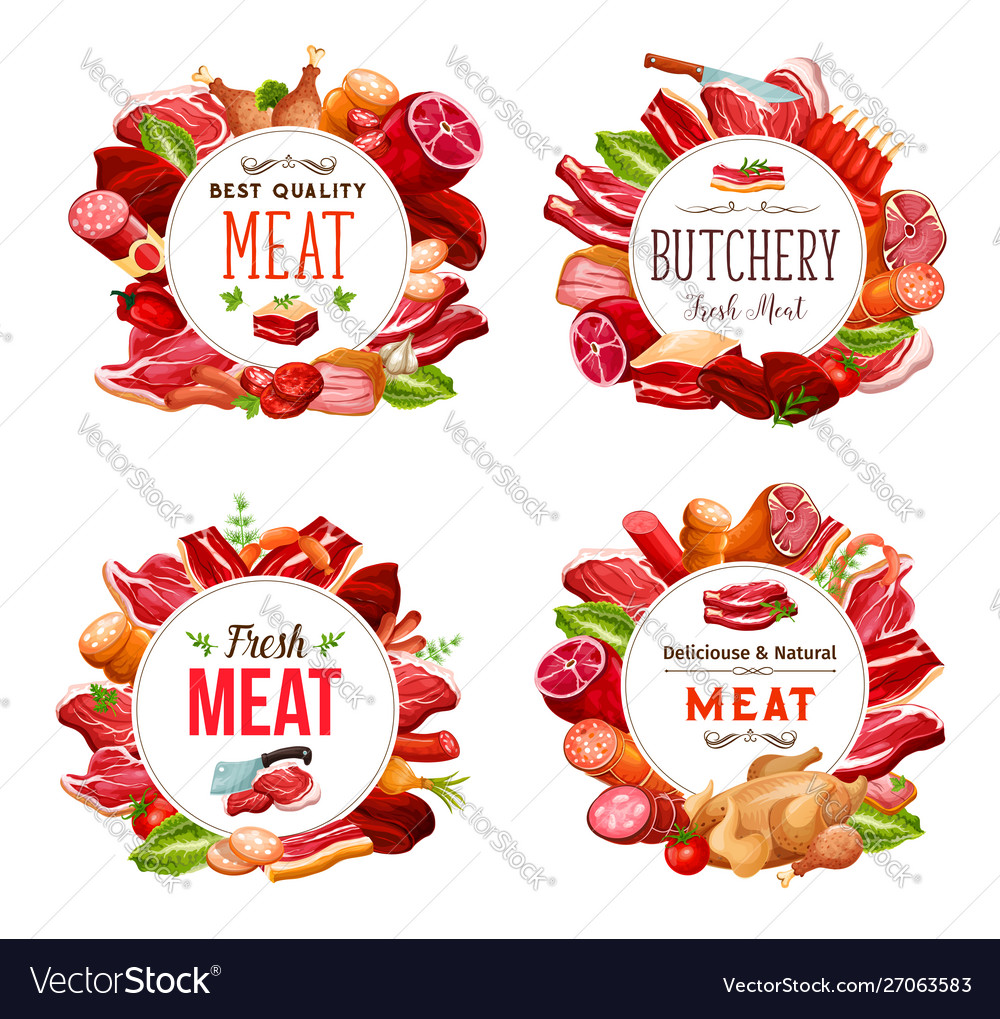 Butchery food meat and sausages Royalty Free Vector Image