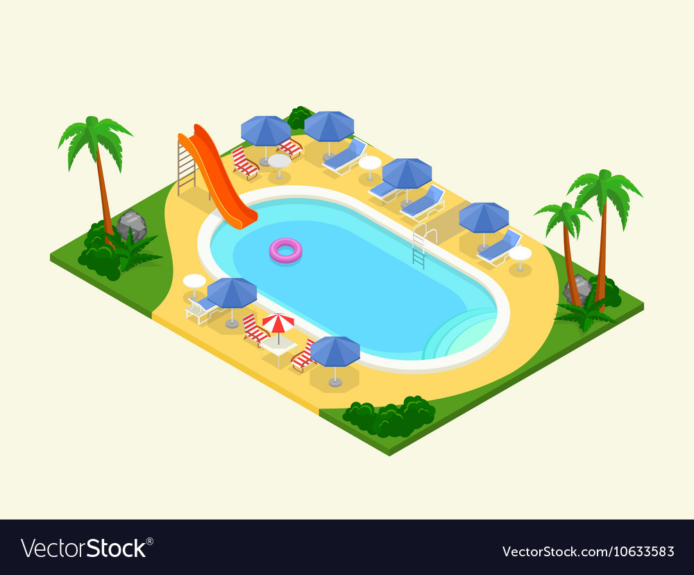 Realistic isometric outdoor waterpool Royalty Free Vector