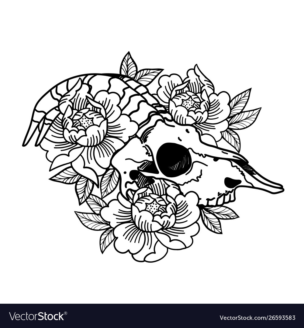 Rose tattoo with skull skull a sheep horns Vector Image Rose tattoo with skull skull a sheep horns Vector Image