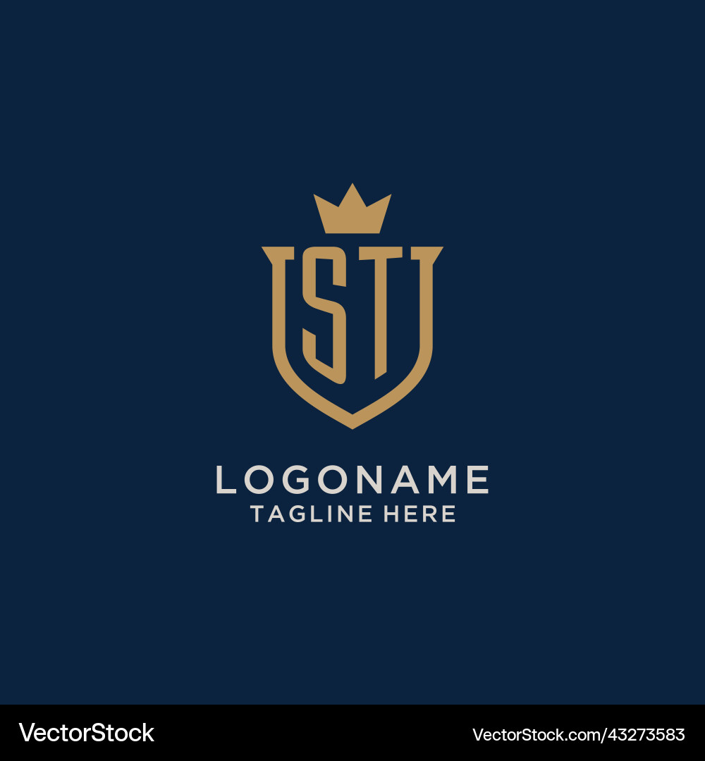 St initial shield crown logo Royalty Free Vector Image