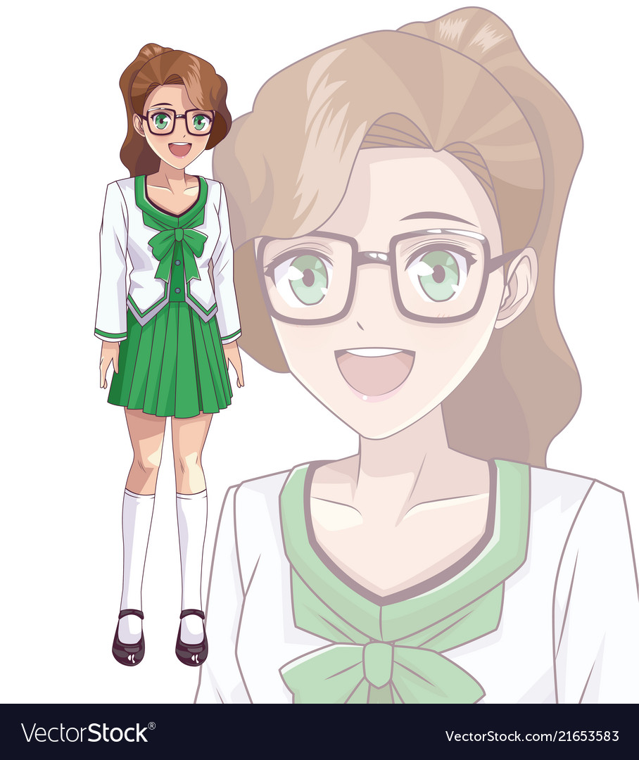 Young anime school student woman Royalty Free Vector Image