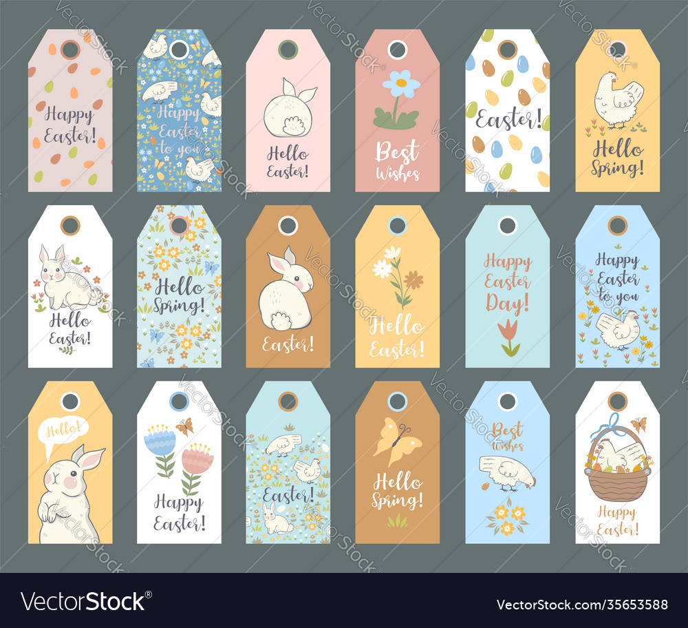 Collection easter tags with rabbits vector image Collection easter tags with rabbits