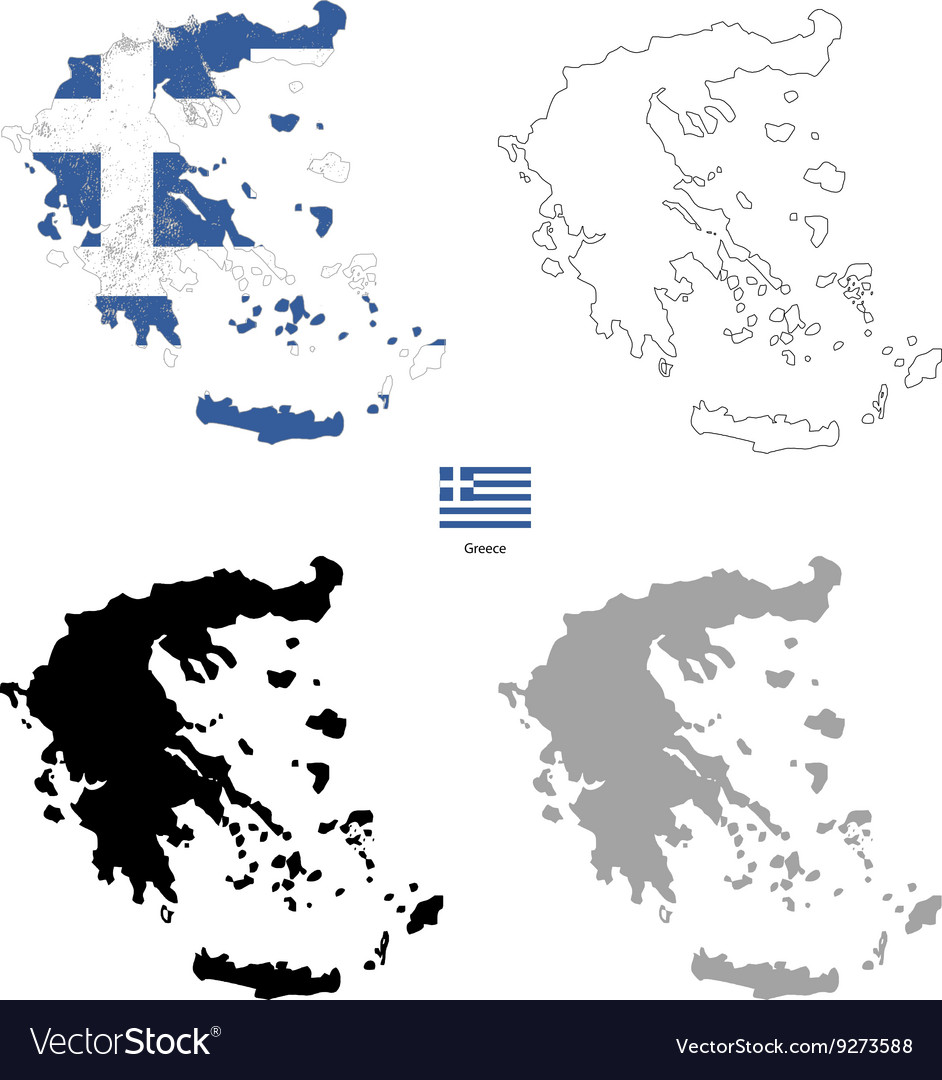 Greece country black silhouette and with flag