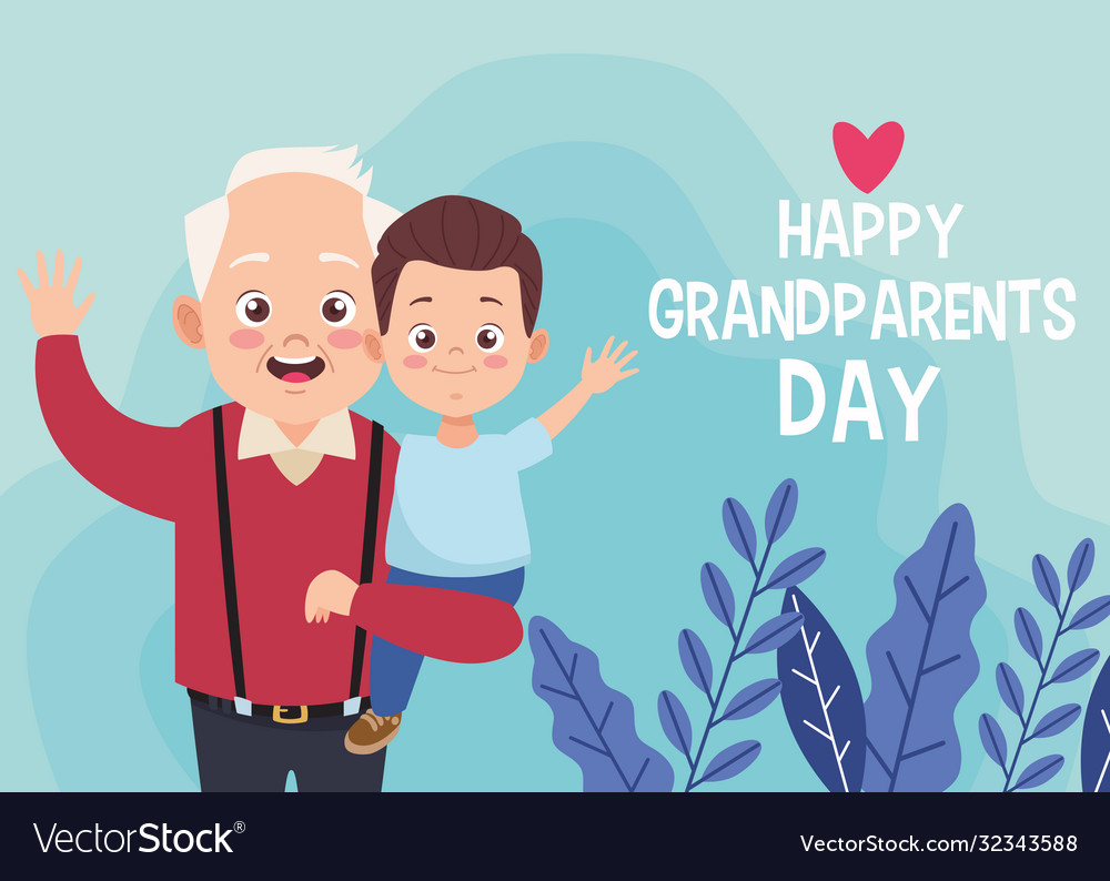 Happy old grandfather with little grandson Vector Image