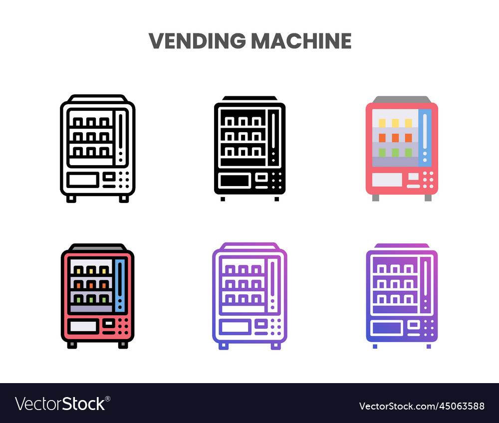Vending machine icons set with different styles Vector Image