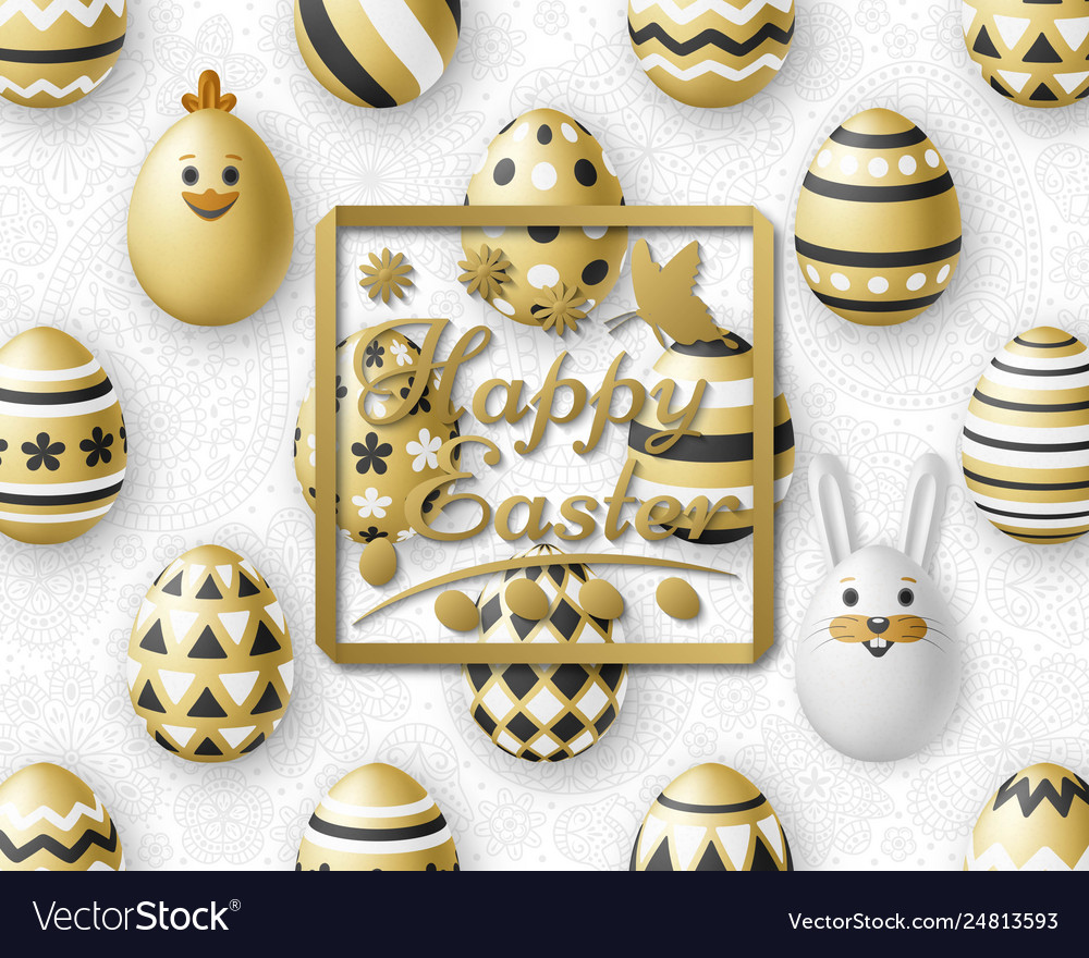 Cute easter background with white bunny chicken