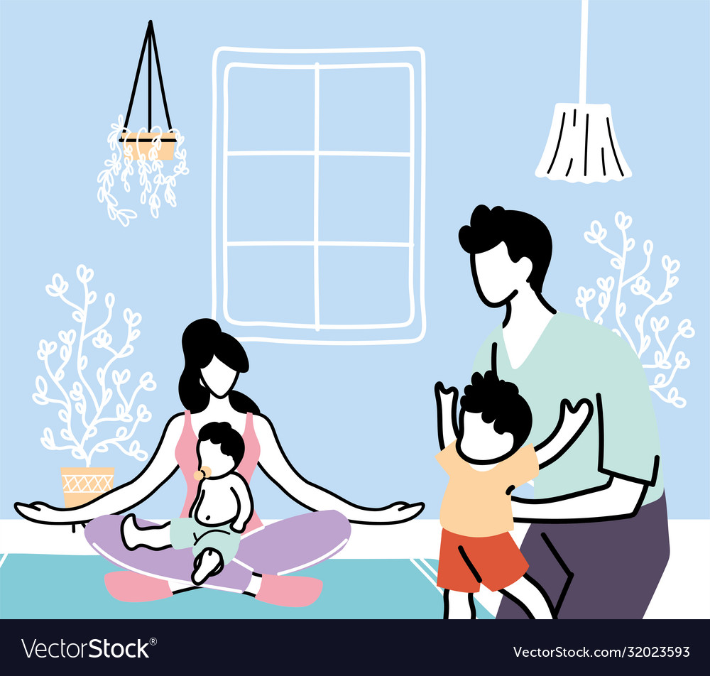 Family members stay at home from coronavirus Vector Image