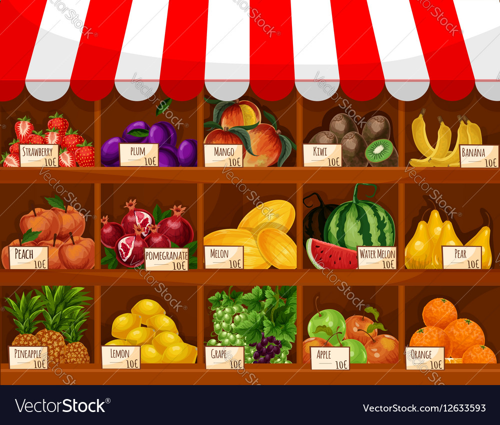 Fruit Shop Showcase Stand With Fruits Vector 12633593 