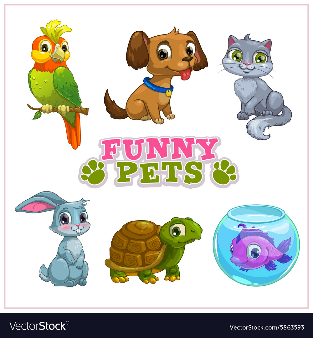 Funny cartoon pets collection Royalty Free Vector Image
