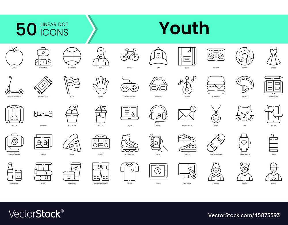 Set of youth icons line art style bundle