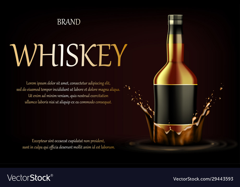 Whiskey drink ads realistic glass whisky strong Vector Image