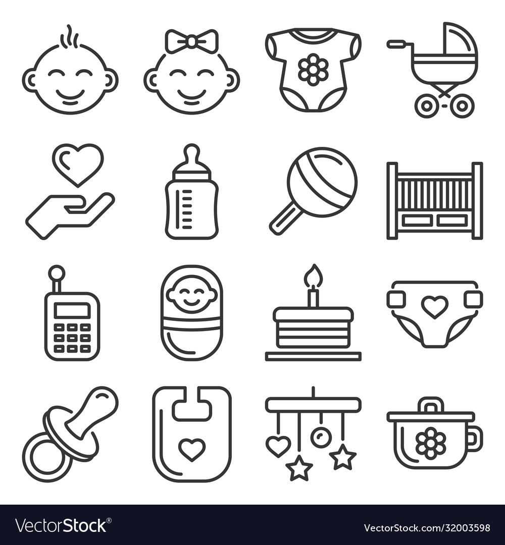 Baby and childhood icons set on white background vector image Baby and childhood icons set on white background